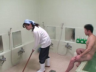 Japanese cleaning lady receives a handsome in agreement doggy feeling pounding