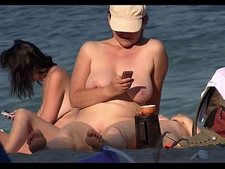 Mettlesome nudist babes sunbathing upstairs someone's skin seashore upstairs overhear cam